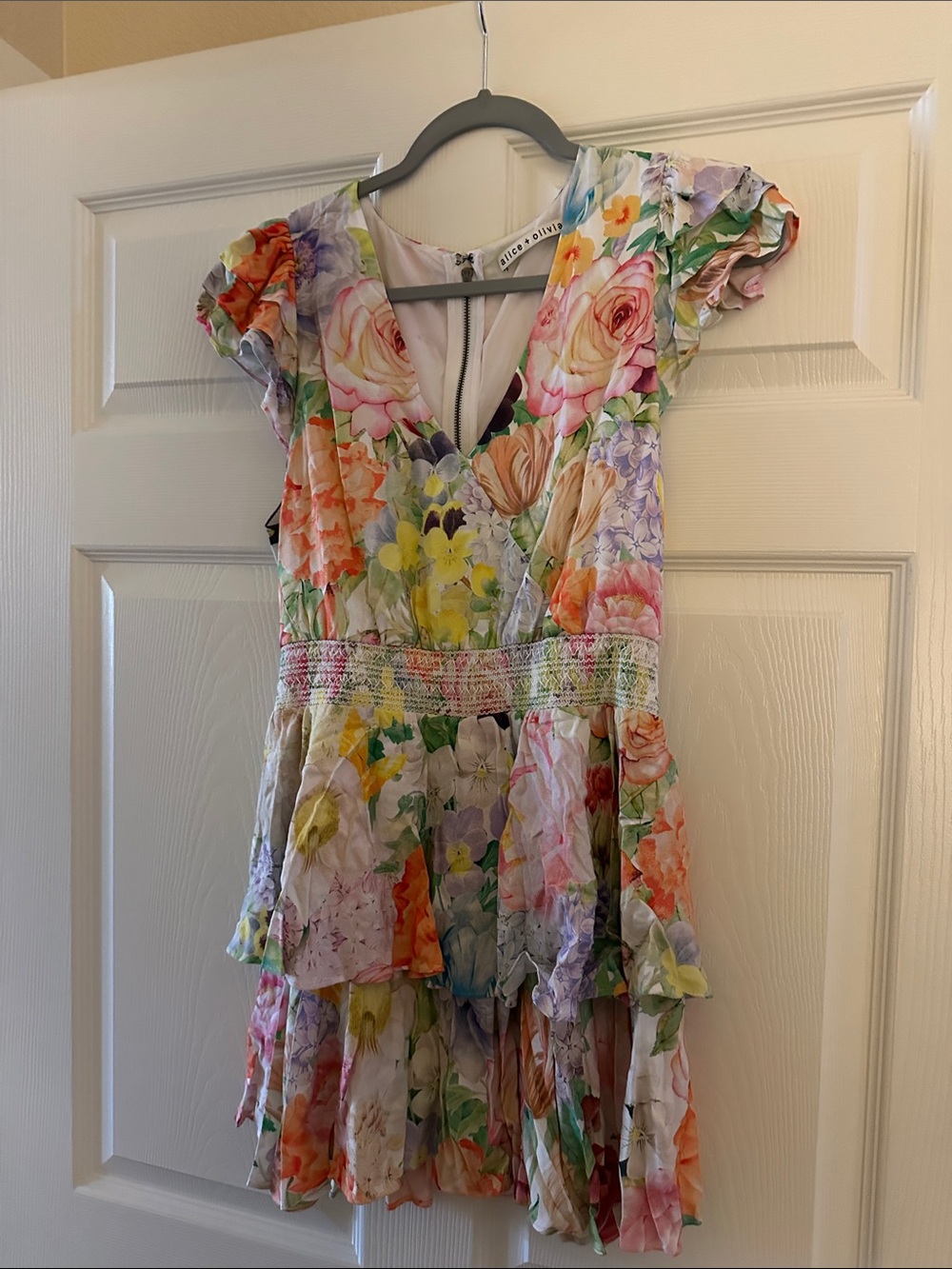 Alice + Olivia Floral V-Neck Tiered Romper - Multicolor